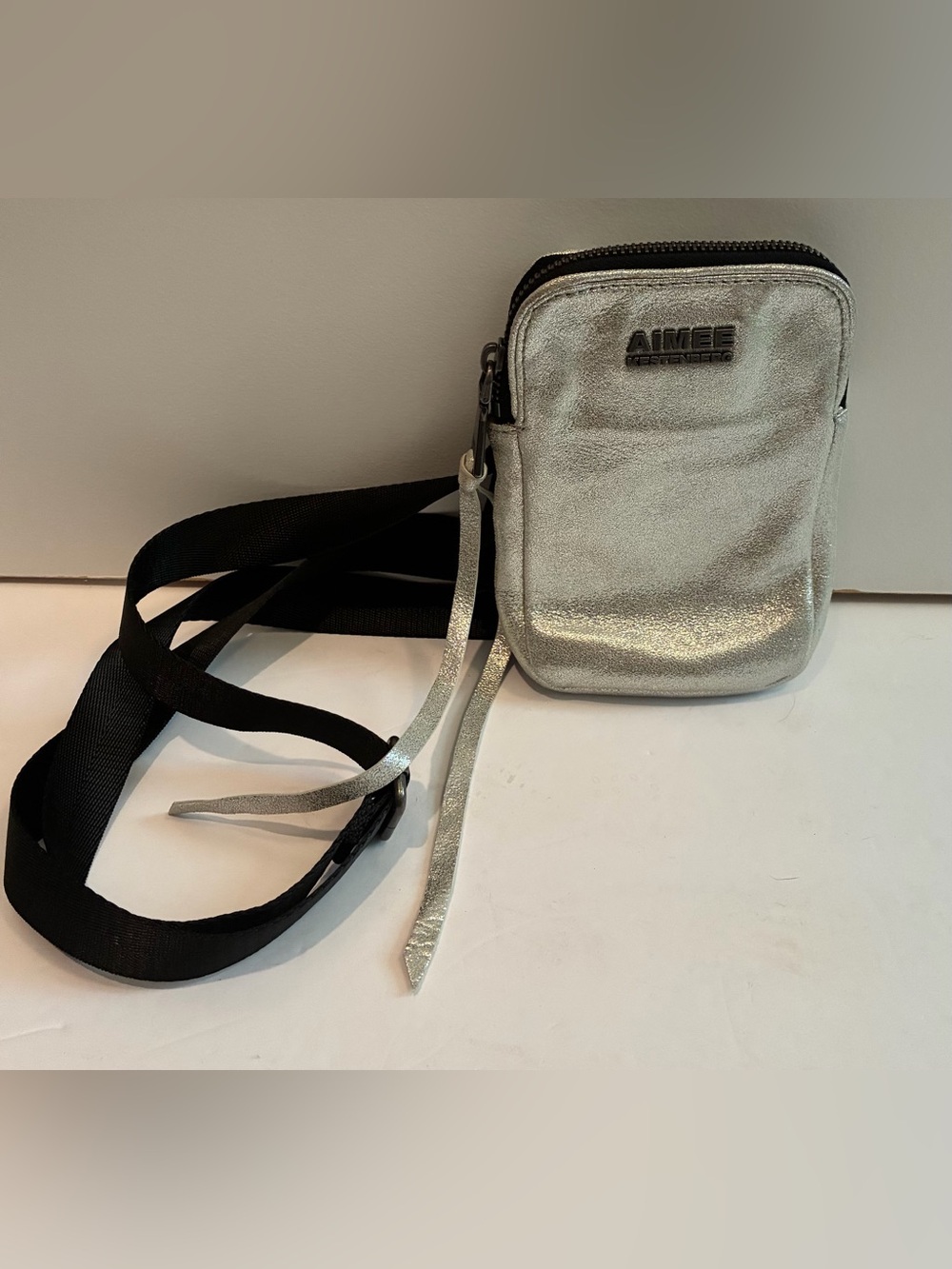 Aimee Kestenberg Silver Metallic Mini Crossbody with Black Strap